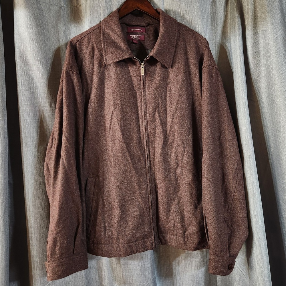 Vintage Nordstrom XL Wool Blend Zip Jacket Brown Harrington Bomber Workwear Y2K